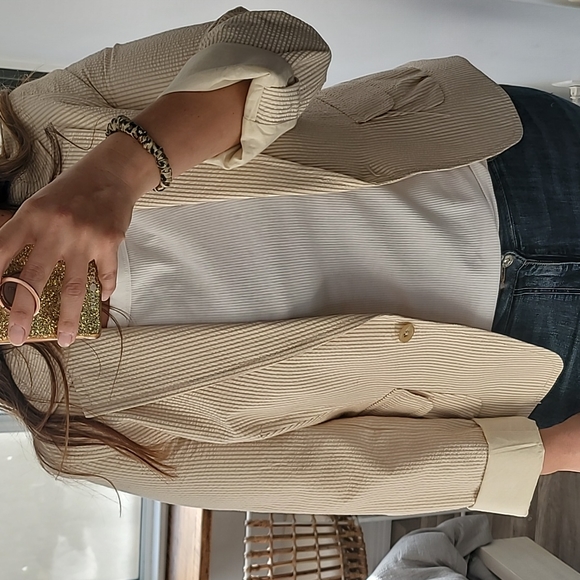 Banana Republic Blazer Retro Cream Color With Taupe And Silver Stripes- Size 12 - Picture 3 of 9
